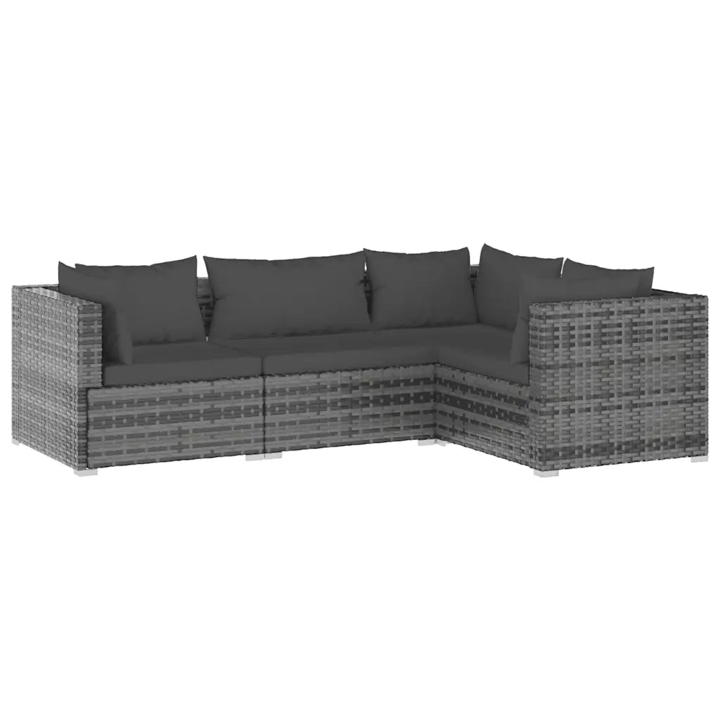 Set Divani da Giardino 4 pz | Set Salotto da Giardino con Cuscini in Polyrattan Grigio