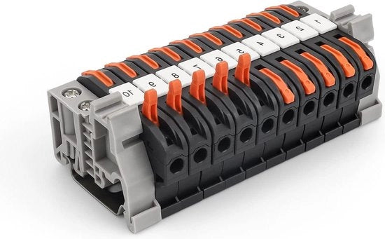 Blocchi di connessione elettrici da 10 pezzi 008 - 4 mm² - 10 cm presa per rail DIN - connettore nero