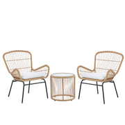 Set bistrot marrone finto rattan gambe in acciaio Nero 2 sedie con cuscini grigi piano tavolo in vetro moderno set da esterno a 2 posti