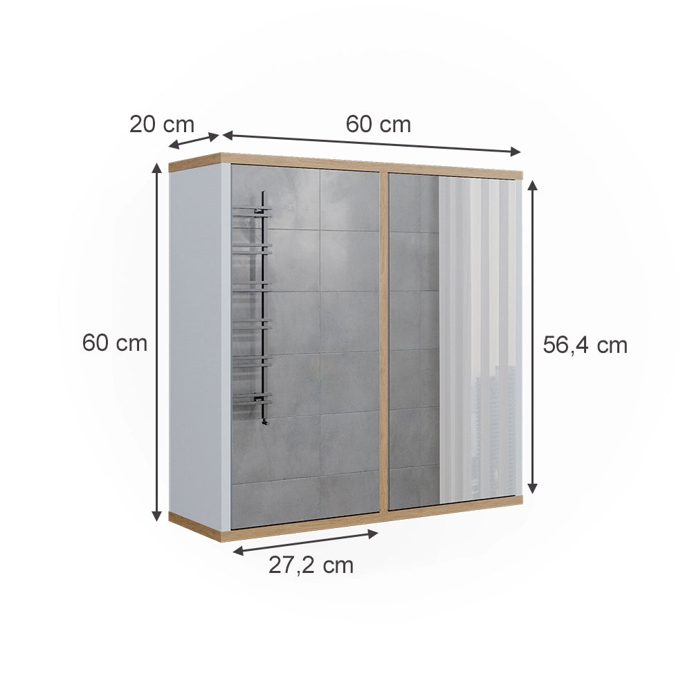 Vicco Specchio contenitore bagno Bianco/Artisan 60 x 60 cm con due porte a specchio