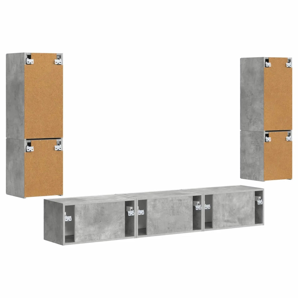Set mobile TV 4 pz-Credenza per TV Grigio cemento Legno multistrato 541830