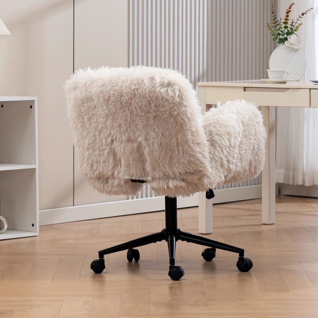 Sedia da ufficio in tessuto effetto lana, beige, con braccioli pieghevoli e altezza regolabile