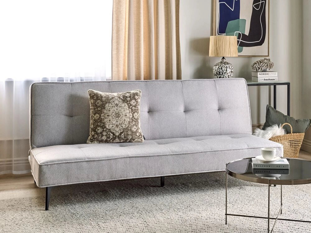 Divano letto in tessuto grigio chiaro Soggiorno moderno trasformabile a 3 posti senza braccioli Design minimalista