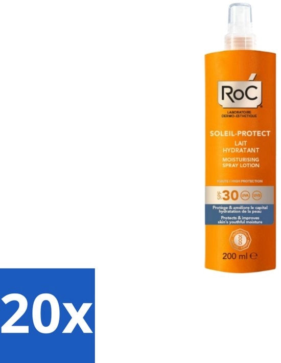 Spray Protettivo da Sol con Fattore di Protezione Solare 30 - 200 ml - Confezione in Bulk - 20 pezzi