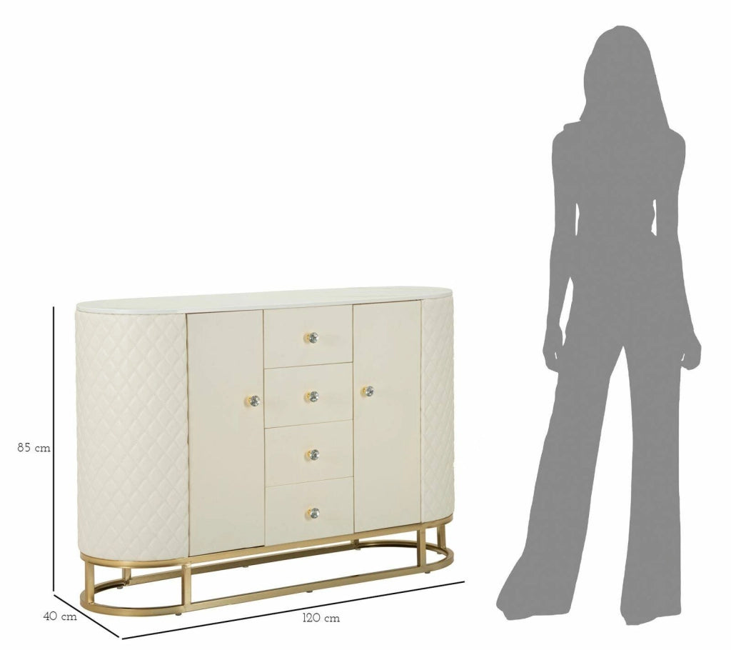 Credenza Grotte, Buffet da soggiorno, Madia da salotto, Dispensa da cucina, 120x40 h85 cm, Bianco e Oro