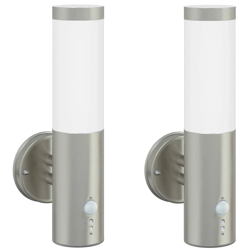 Set di 2 moderne applique da giardino cilindriche 15 x 7,5 x 33 cm in acciaio inox argento 02_0056502