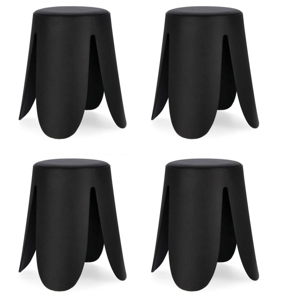 Set 4 Sgabelli  Ø37x47 cm in Similpelle Imogen Nero
