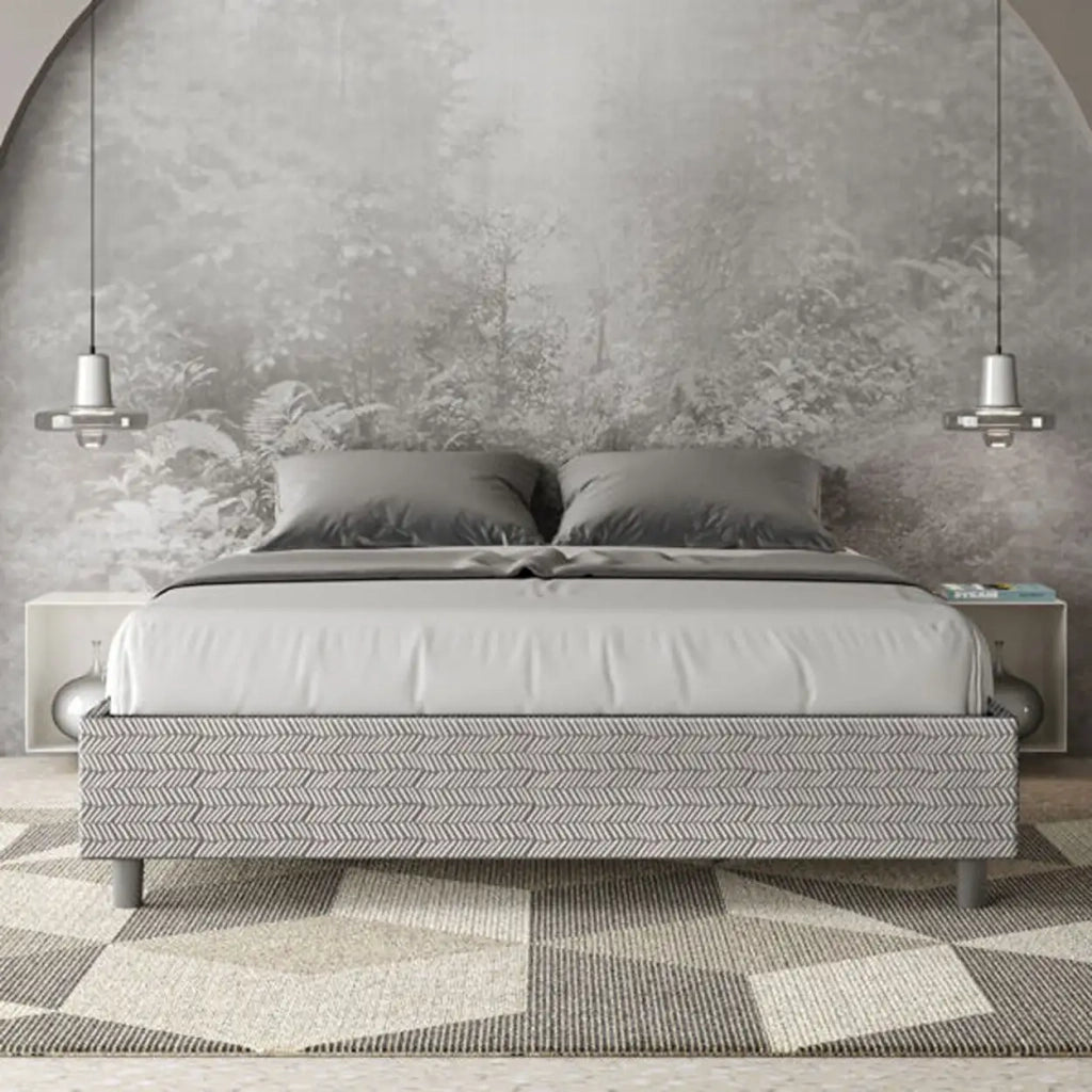Letto matrimoniale con rete imbottito 160x200 tessuto Aragona 1 bianco Azelia