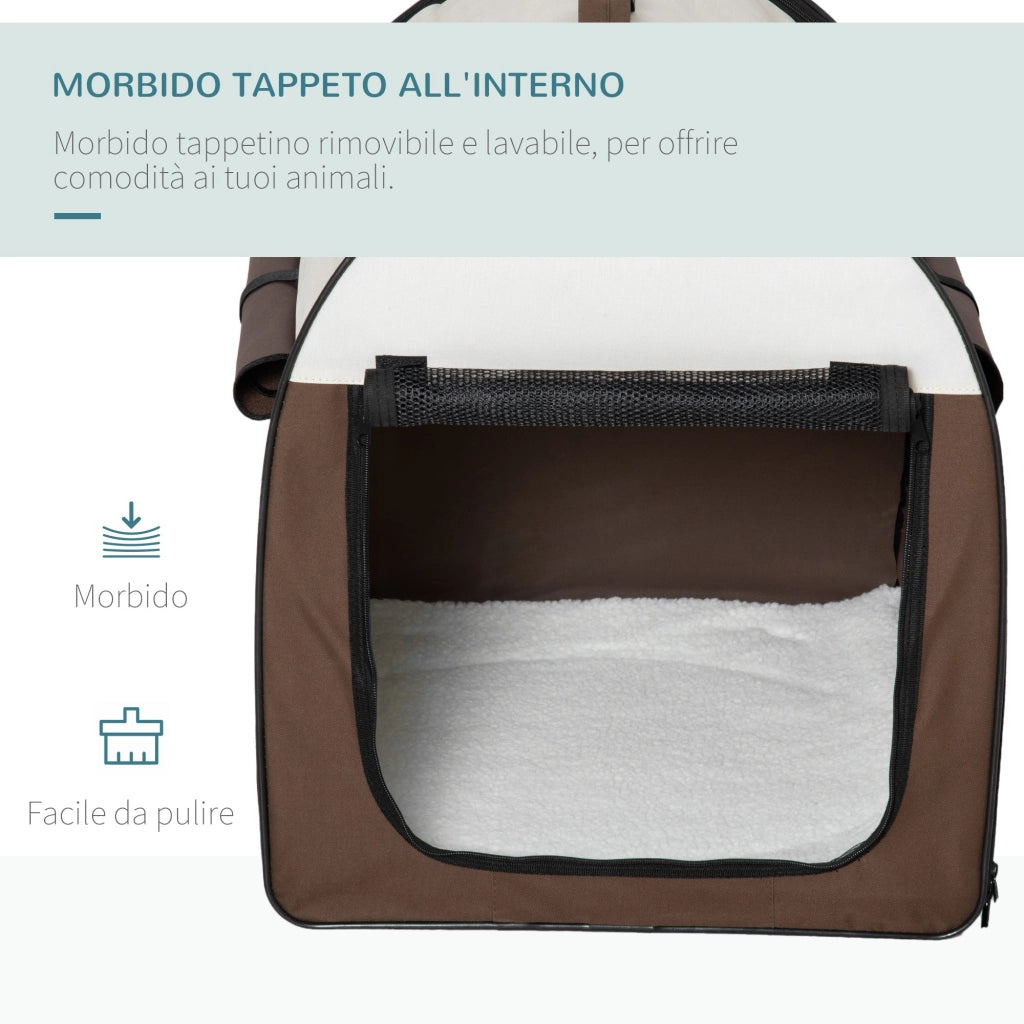 Trasportino per Cani e Gatti Pieghevole 70x51x59 cm in Tessuto Oxford Marrone