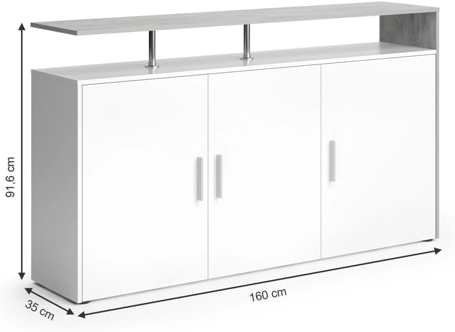 Credenza Amato, Cemento/Bianco, 35 x 91.6 cm, per la conservazione di abbigliamento e oggetti per la casa