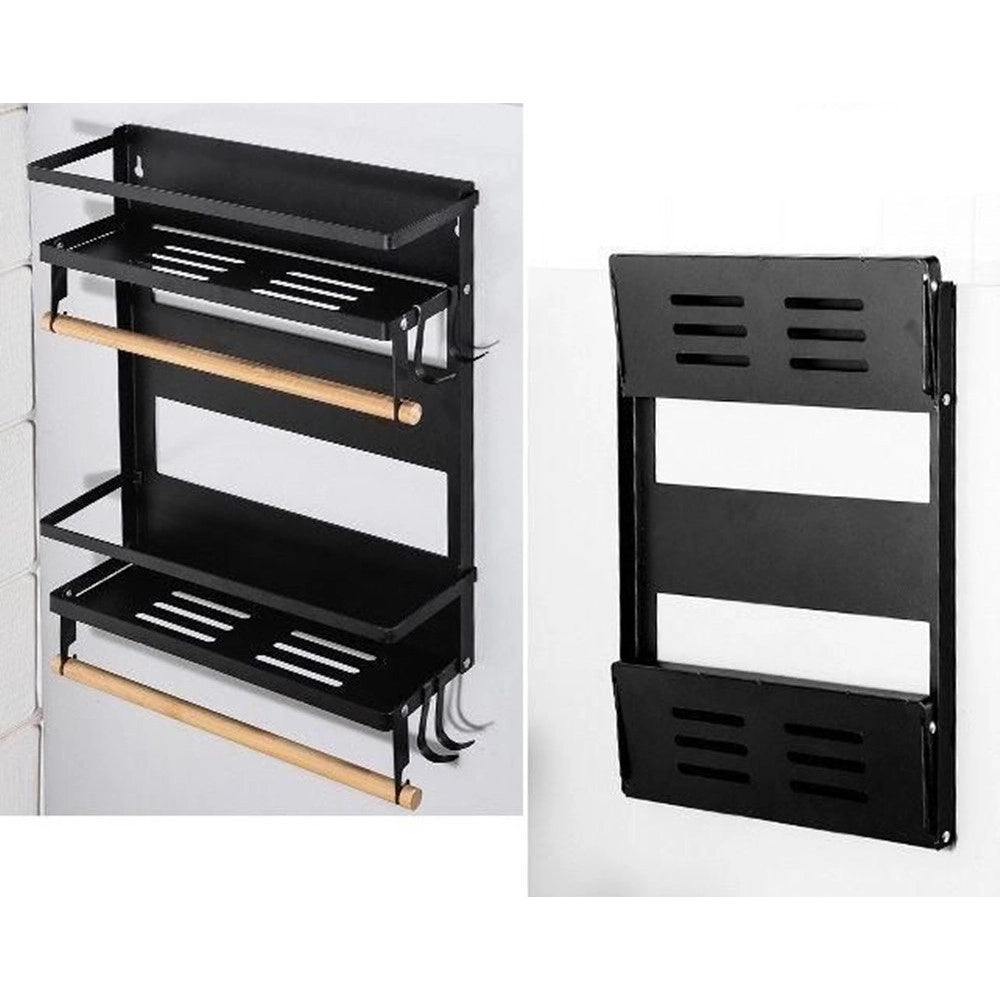 Trade Shop - Mensole Pieghevoli Magnetiche Da Cucina Con Ganci Supporto Portarotoli In Metallo Legno -