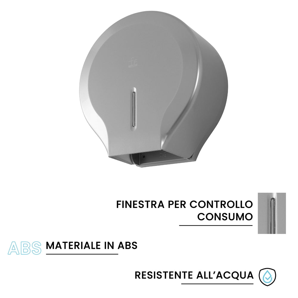 Distributore di carta igienica a rotoli fino a 300 mt in ABS grigio