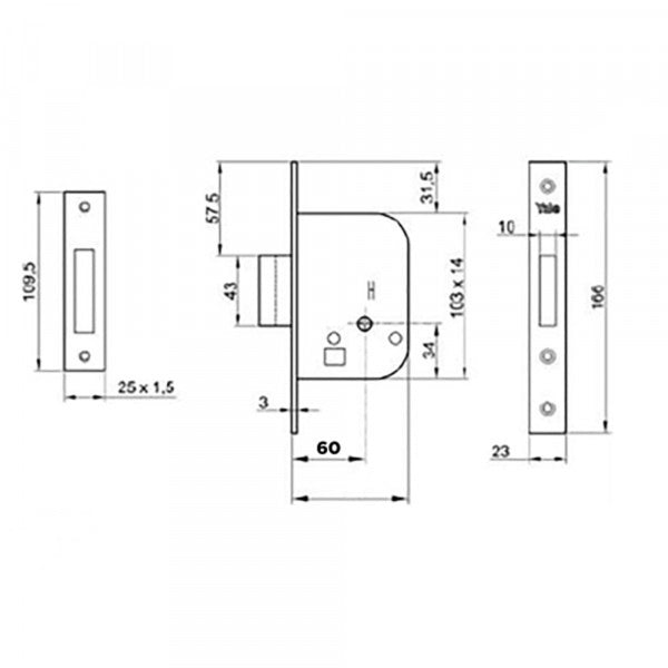 SERRATURA DA INFILARE PER PORTA LEGNO '563' E60 - bordo quadro / 2 mandate  - YALE
