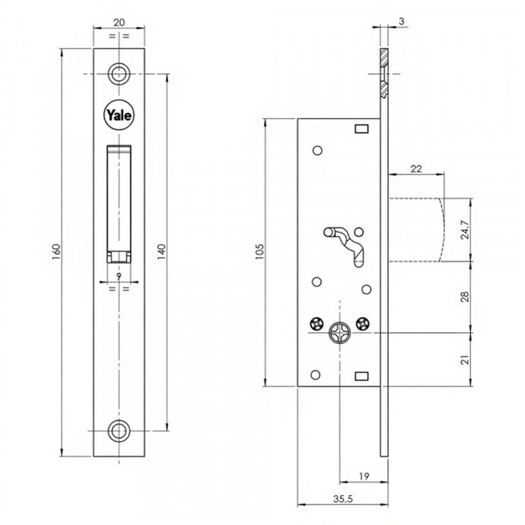 SERRATURA A SPILLO DA MONTANTE 'SERIE 5820' E 20 - con catenaccio basculante  - YALE