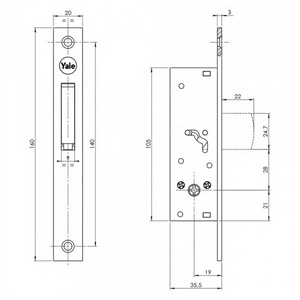 SERRATURA A SPILLO DA MONTANTE 'SERIE 5820' E 20 - con catenaccio basculante  - YALE