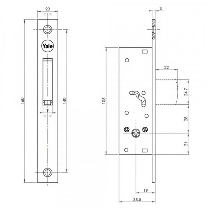 SERRATURA A SPILLO DA MONTANTE 'SERIE 5820' E 20 - con catenaccio basculante  - YALE