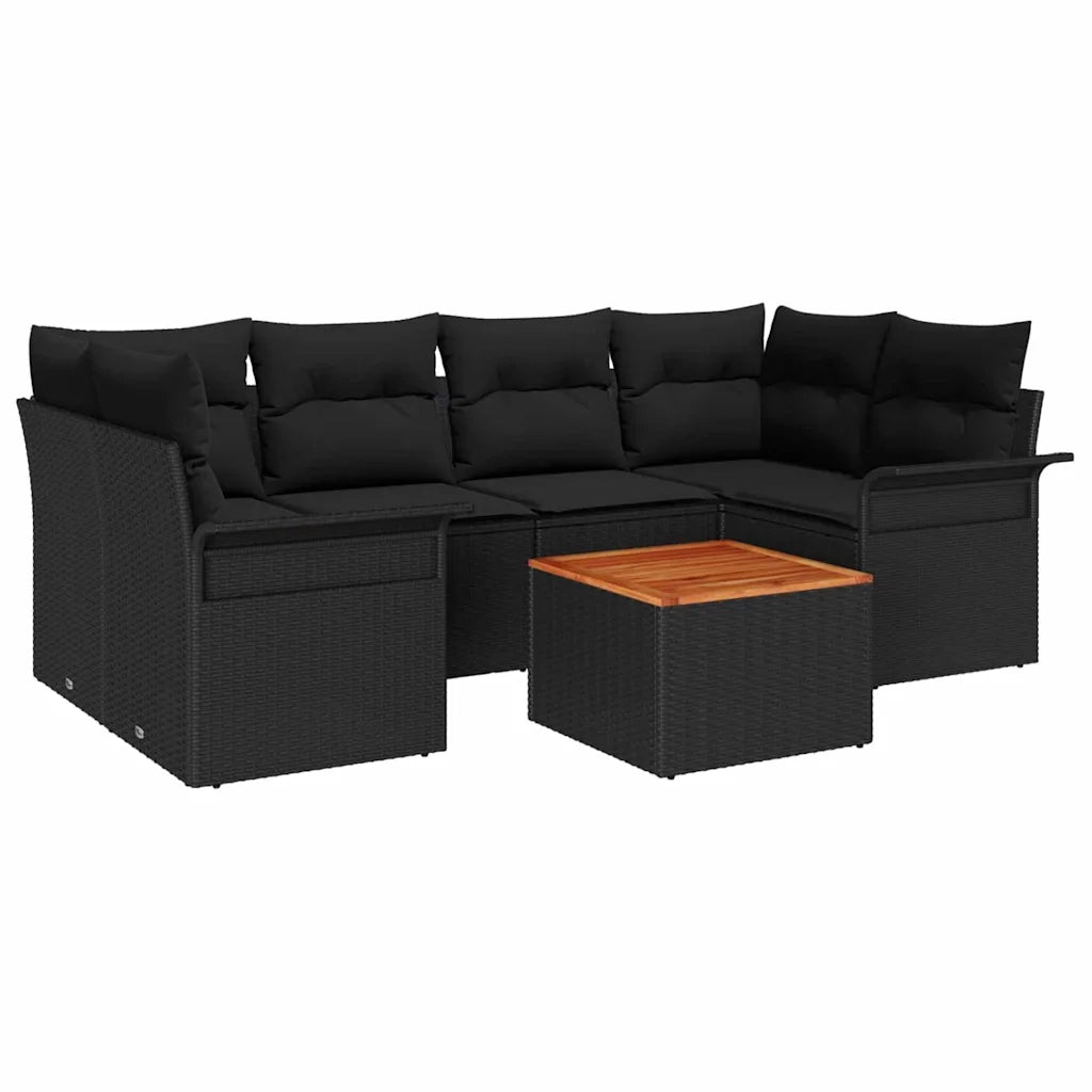 Set Divano da Giardino con cuscino 7 pcs Nero polyrattan 3347282