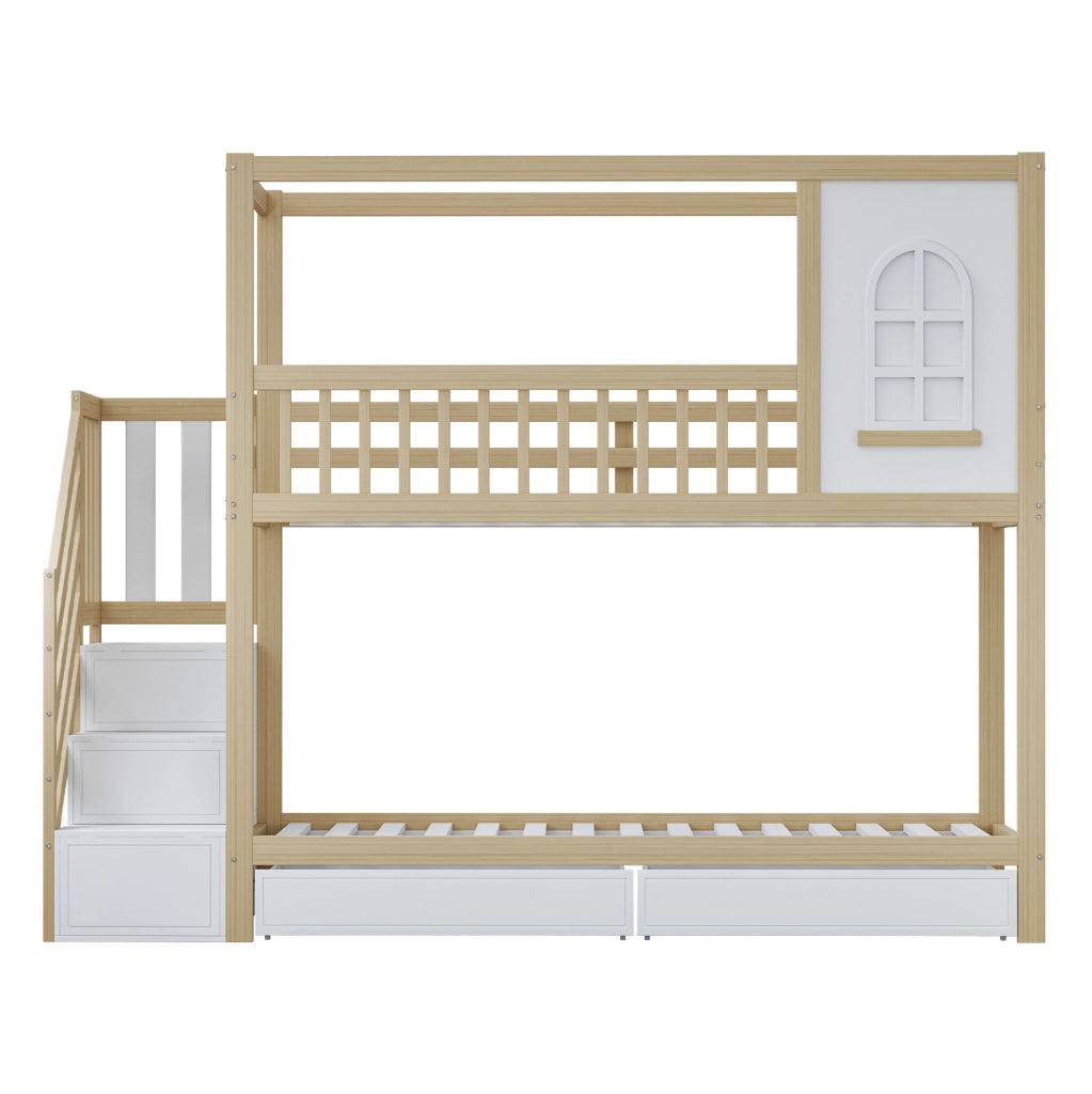 Letto a castello 90 x 200 cm in legno con cassetti e scala