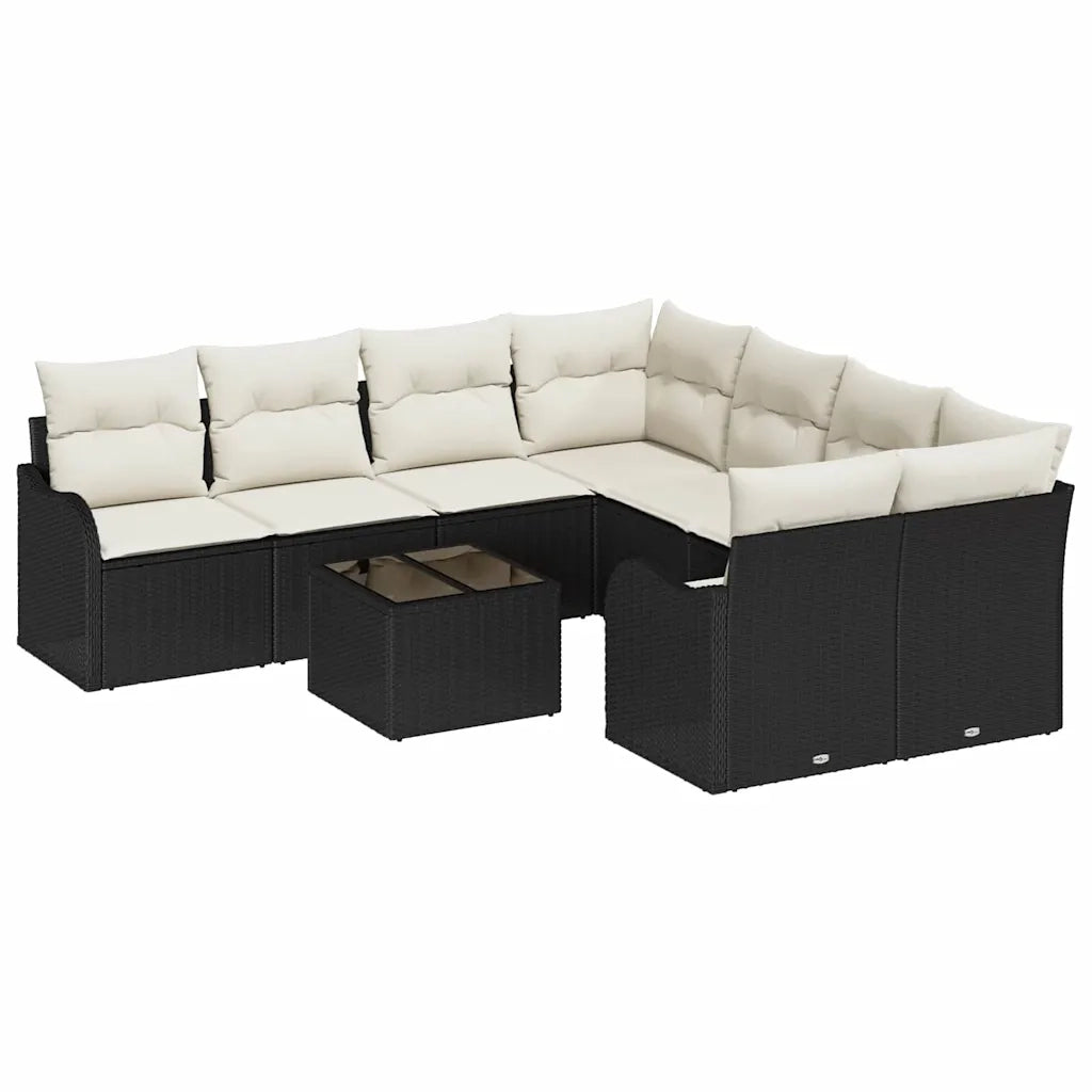 Set Divano da Giardino con cuscino 9 pcs Nero polyrattan 3345637
