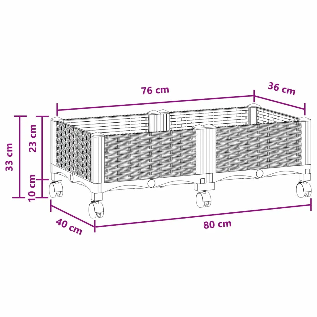 Vaso da Giardino con Ruote Marrone 80 x 40 x 29 cm PP 3422954