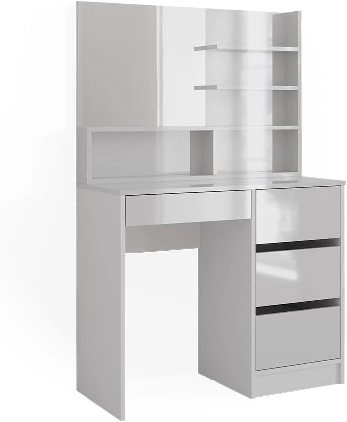 Vicco Tavolo da toeletta Sherry, Bianco, 80 cm con specchio, con seduta regolabile in altezza e sgabello girevole
