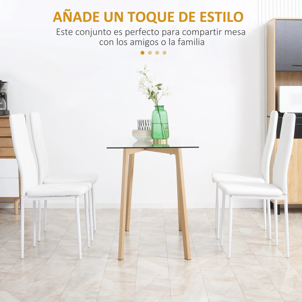 Set 4 Sedie da Pranzo Imbottite ¨C Xylo ¨C Ecopelle Bianca Schienale Alto Gambe Acciaio 41x50x97 cm