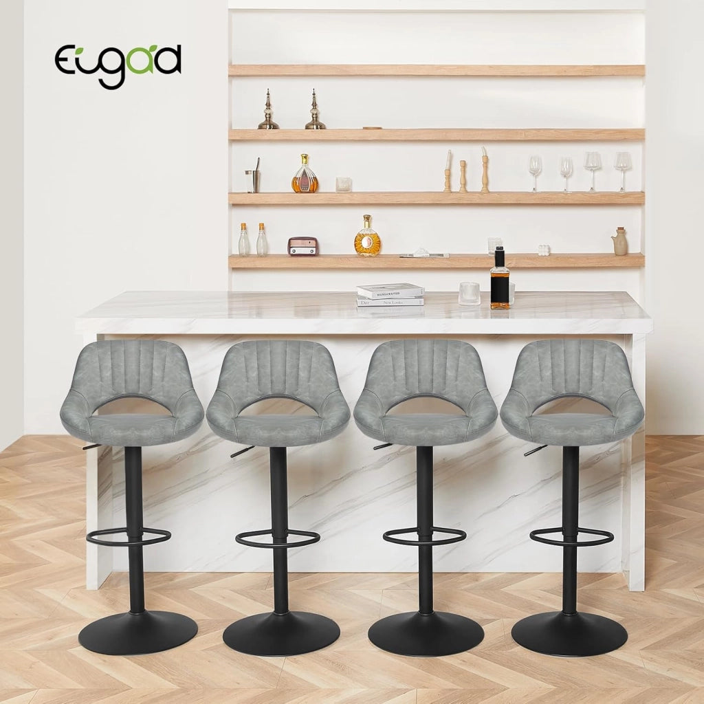 Set di 4 Sgabelli da Bar Cucina Sedia Alta da Sala Pranzo in Simipelle Regolabile e Girevole a 360° con Schienale Poggiapiedi Grigio 0669BY-4