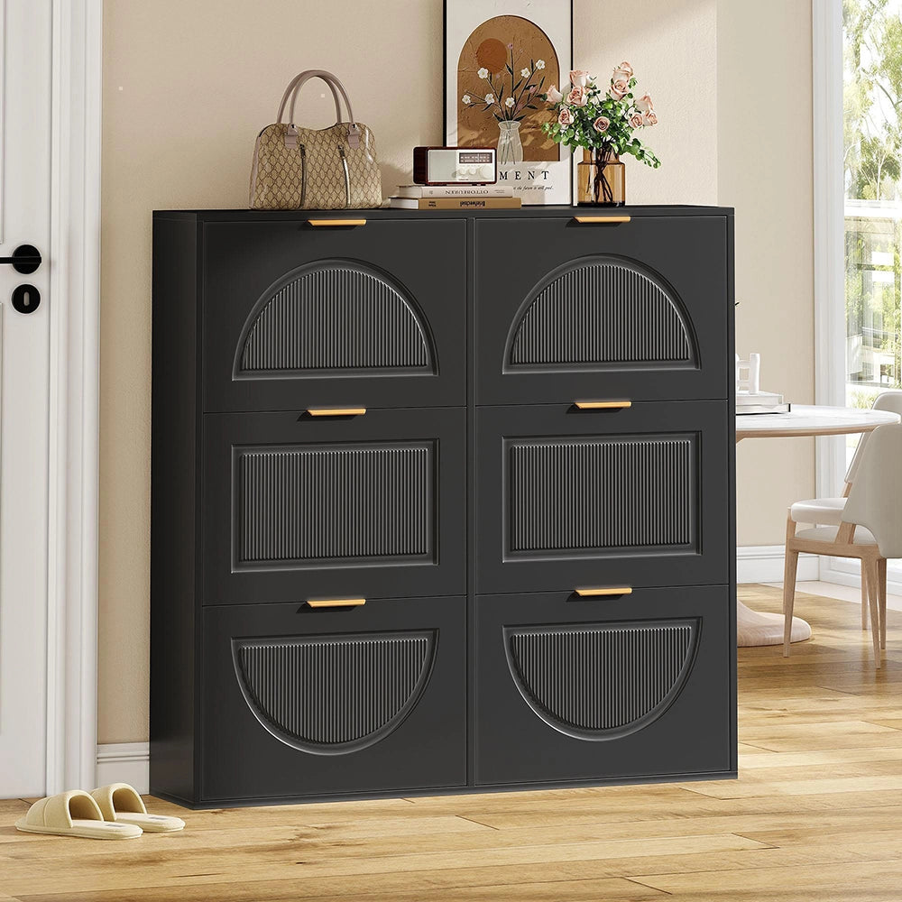Armadio per scarpe moderno con 6 scomparti - Xylo - 118x115x25 cm - Nero - Ripiani indipendenti