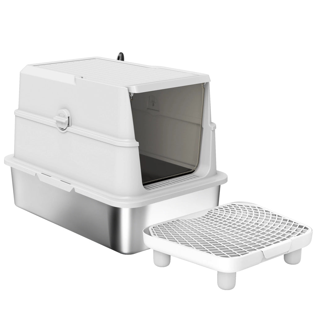 Lettiera per gatti in acciaio inox XL con paletta ¨C Xylo ¨C Grigio chiaro