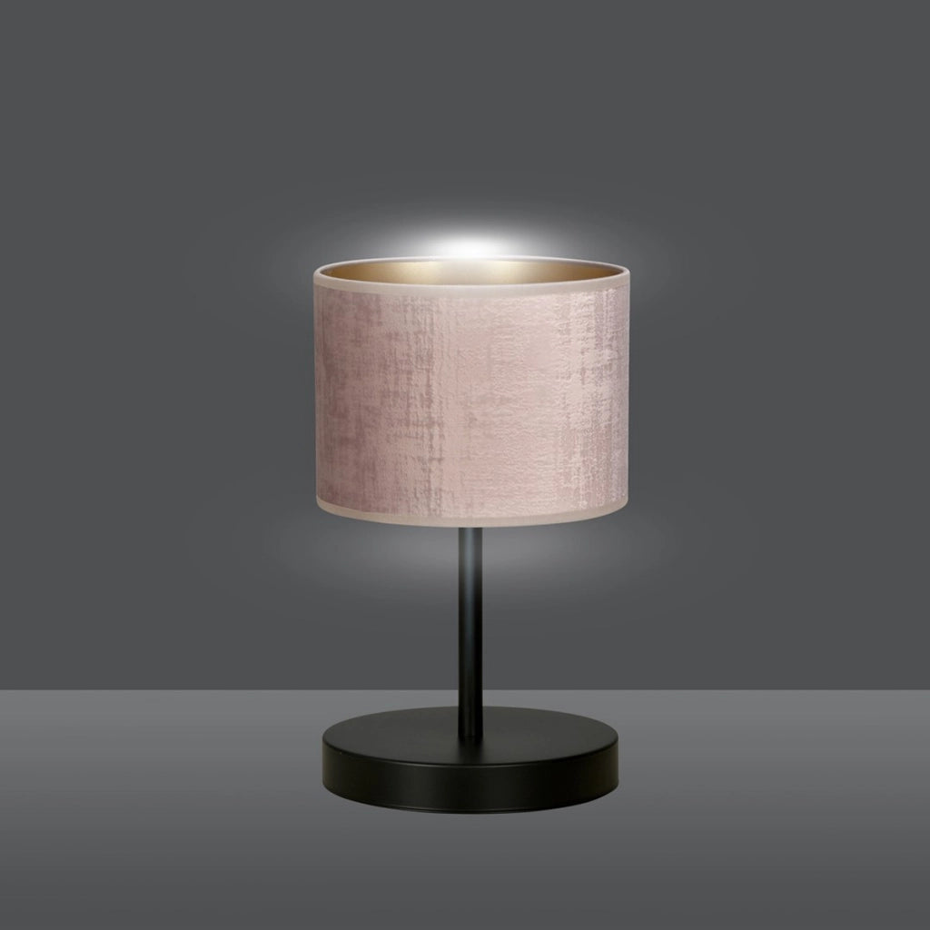 Lampada da tavolo Hilde in acciaio nero e tessuto rosa