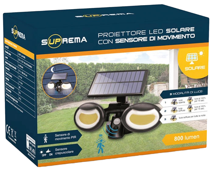Suprema PROIETTORE SOLARE ORIENTABILE, 2x8 watt, 2x400 lumen, luce fredda