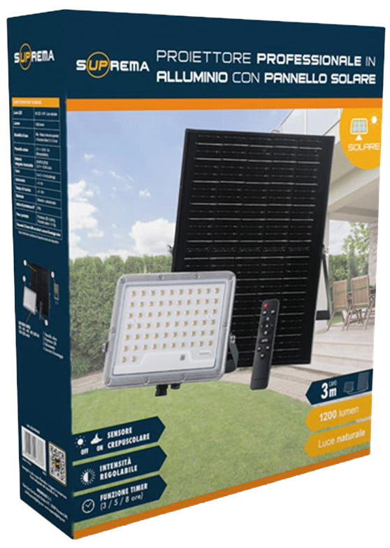 Suprema PROIETTORE SOLARE CON SENSORE CREPUSCOLARE 62 led, 8 W, 1200 lumen, luce naturale