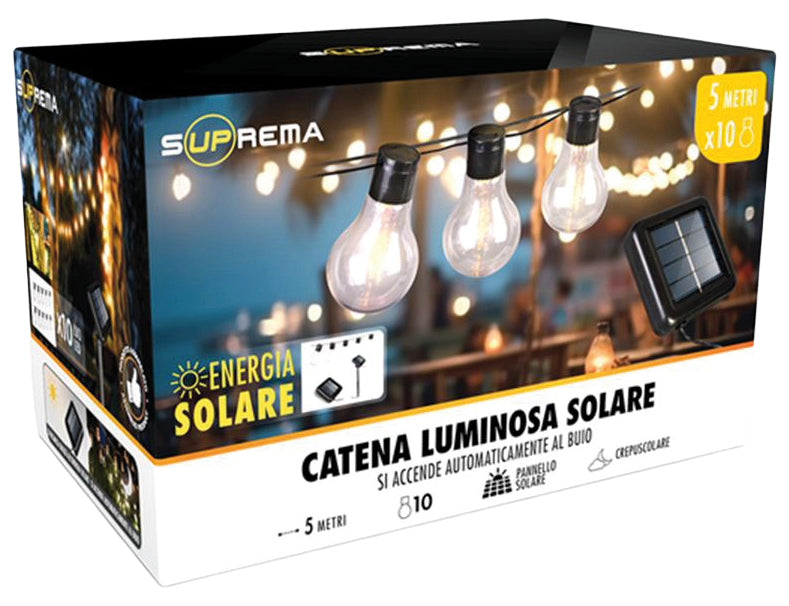 Suprema CATENA LUMINOSA SOLARE, 40 led, 12W, mt. 10x40 luci, luce calda