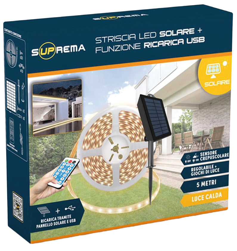 Suprema STRISCIA LED SOLARE, 2,5 watt, 60 led/mt, mt. 5 , luce calda
