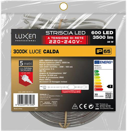 Suprema STRISCIA LED  Luce Naturale 15 W/m - 120 Led/m - 1470 Lumen/mt , IP65, 5 mt.