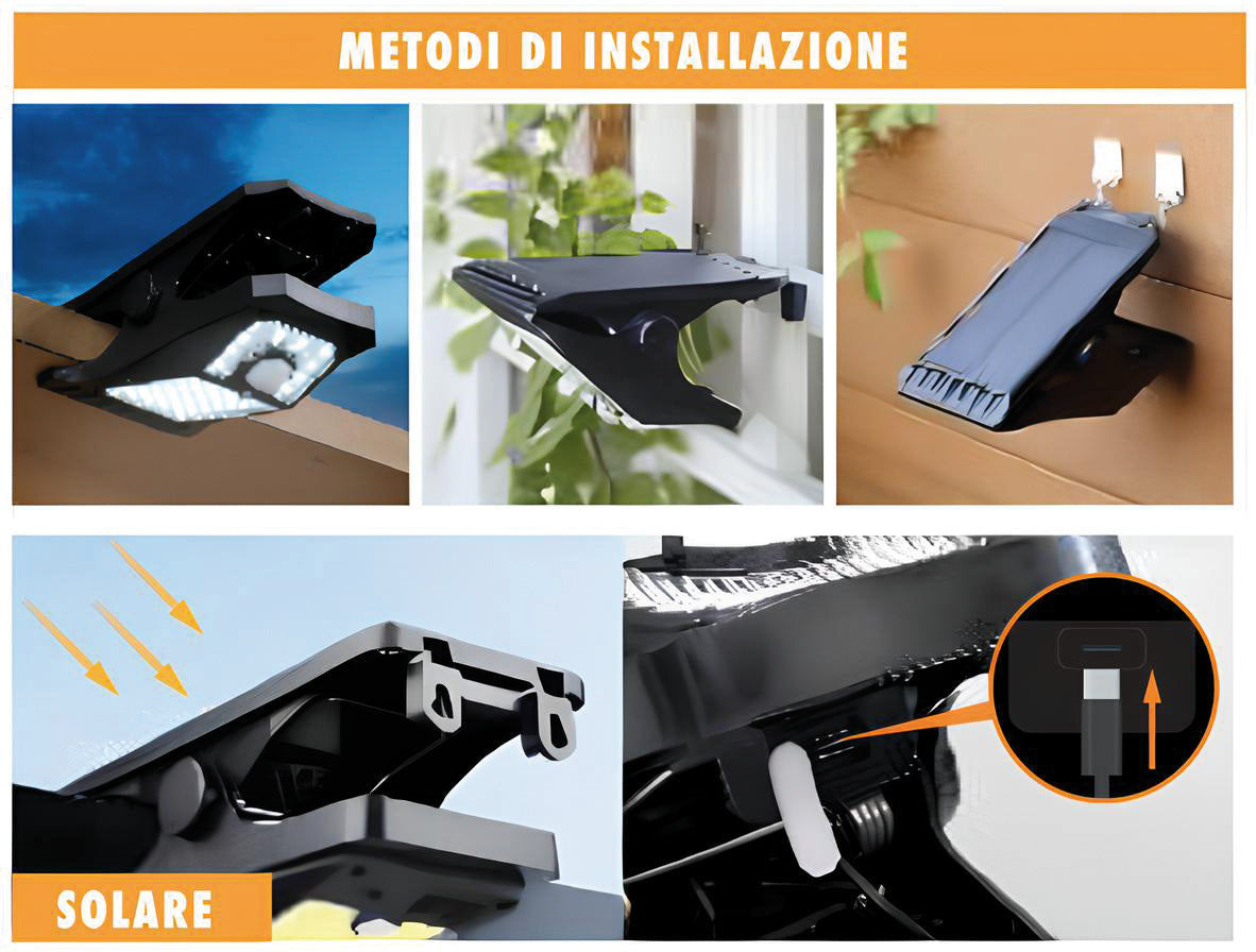 Suprema PROIETTORE SOLARE CON CLIP, 45 led, 2 watt, 250 lumen, luce naturale