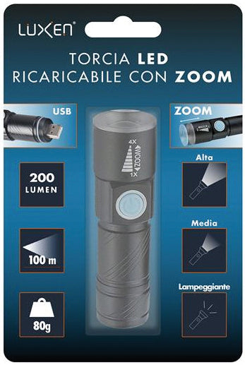 Luxen TORCIA RICARICABILE 3 W, 200 lumen, 3 modalitÃ di luce