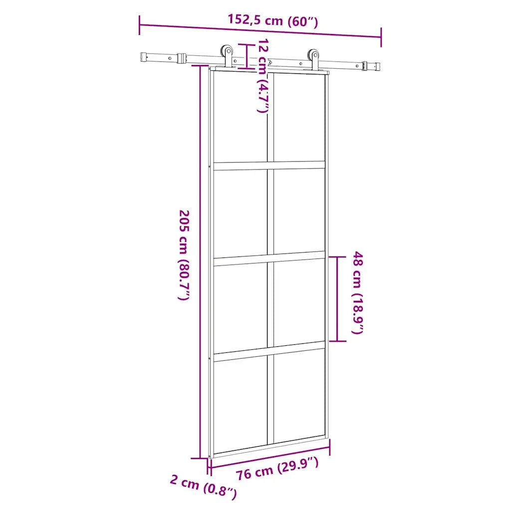Porta Scorrevole Ferramenta 76x205 cm Vetro Temperato Alluminio 3333007