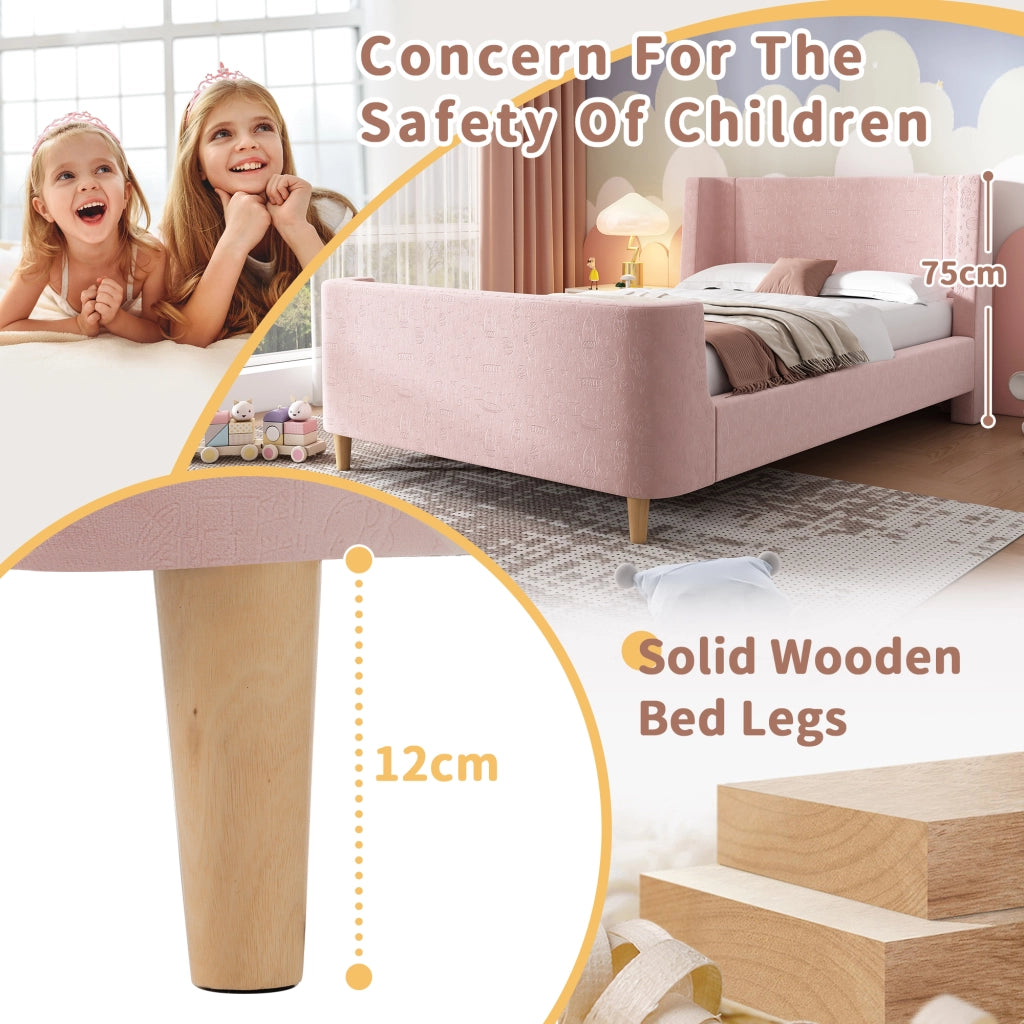 Letto per Bambini 90x200 cm - Letto a Divanetto in Velluto con Motivo Spaziale - Rosa