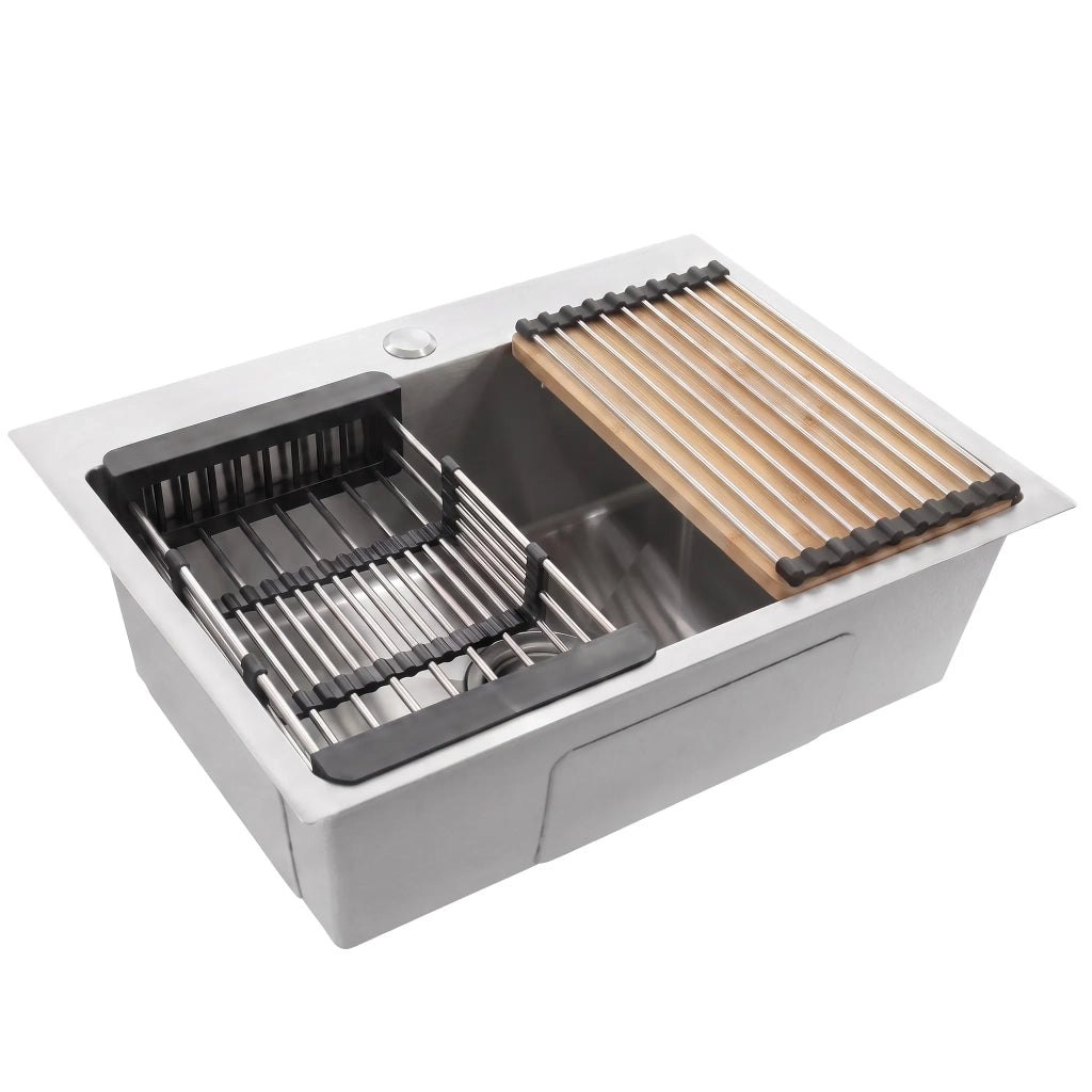 Lavello In Acciaio Con Set Di Accessori 3 Pz. Rea Liam Brush Nickel Accessori beige