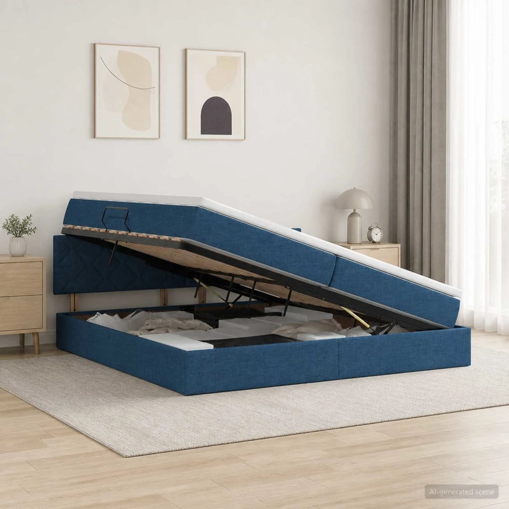 Letto con contenitore LED e materasso Blu 200 x 200 cm Tessuto 3459152