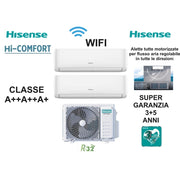 Hisense Climatizzatore Dual 7000BTU+9000BTU Pompa Calore A++/A+ WiFi Hi-Comfort Split Inverter 2AMW52U4RXC
