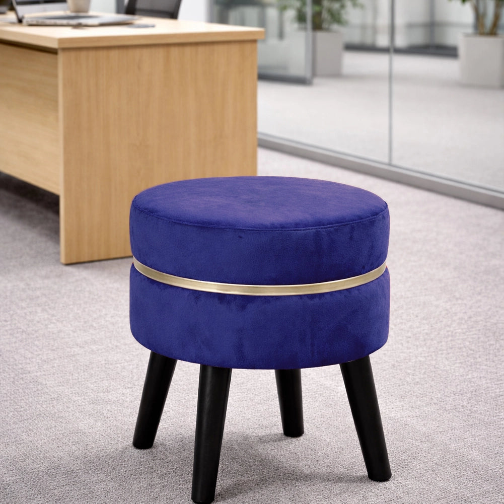 Pouf Sgabello Rotondo Blu Design Moderno Poggiapiedi con Rivestimento in Velluto