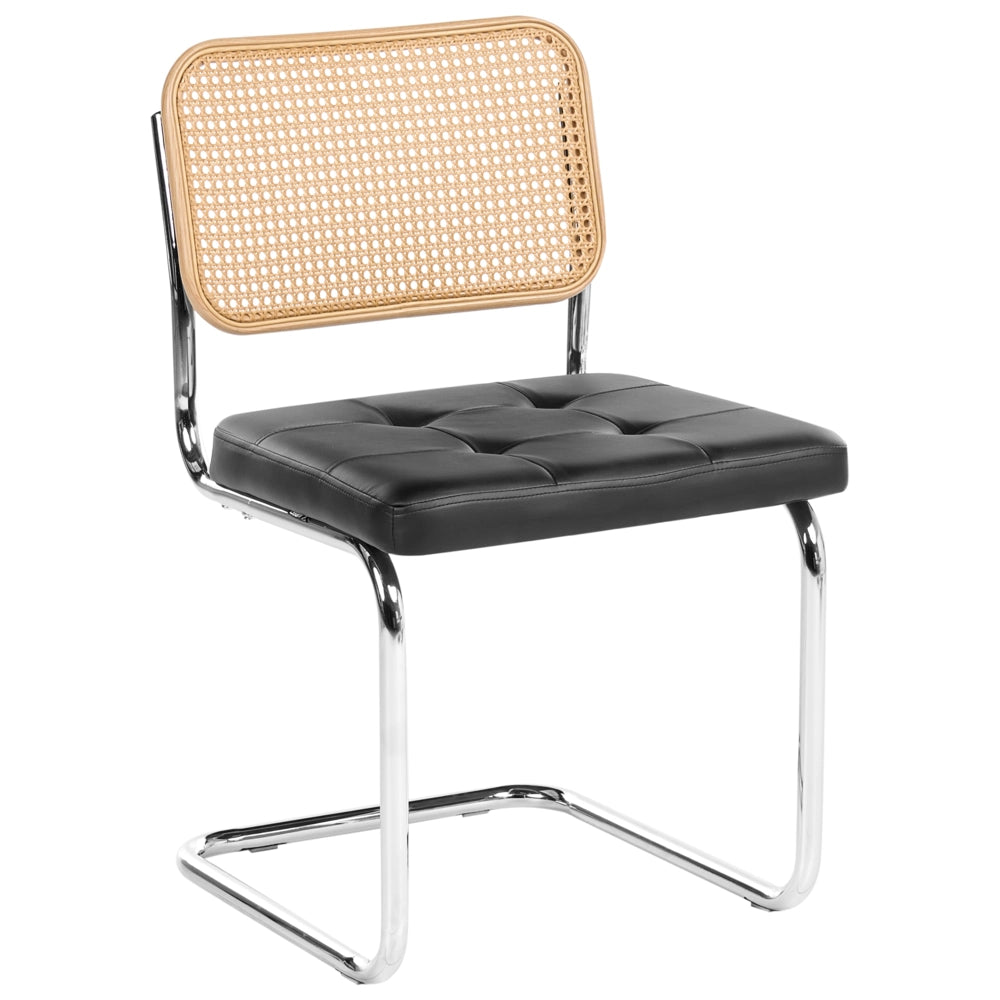 Set di 2 sedie da pranzo in ecopelle nero con base a sbalzo in metallo stile vintage retrò