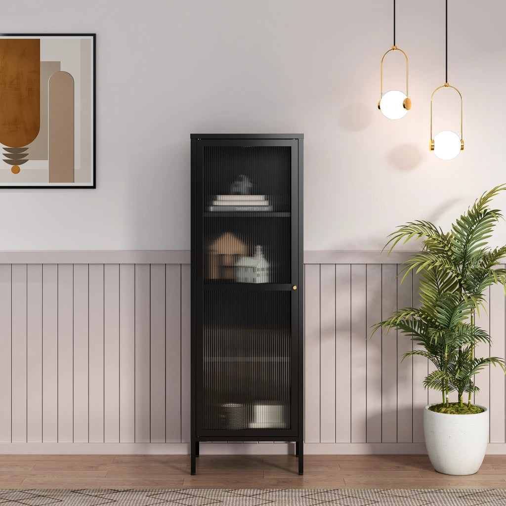 Armadio a Vetrata Säkylä con 4 Scomparti 150 x 50 x 35 cm in Acciaio - Nero [en.casa]
