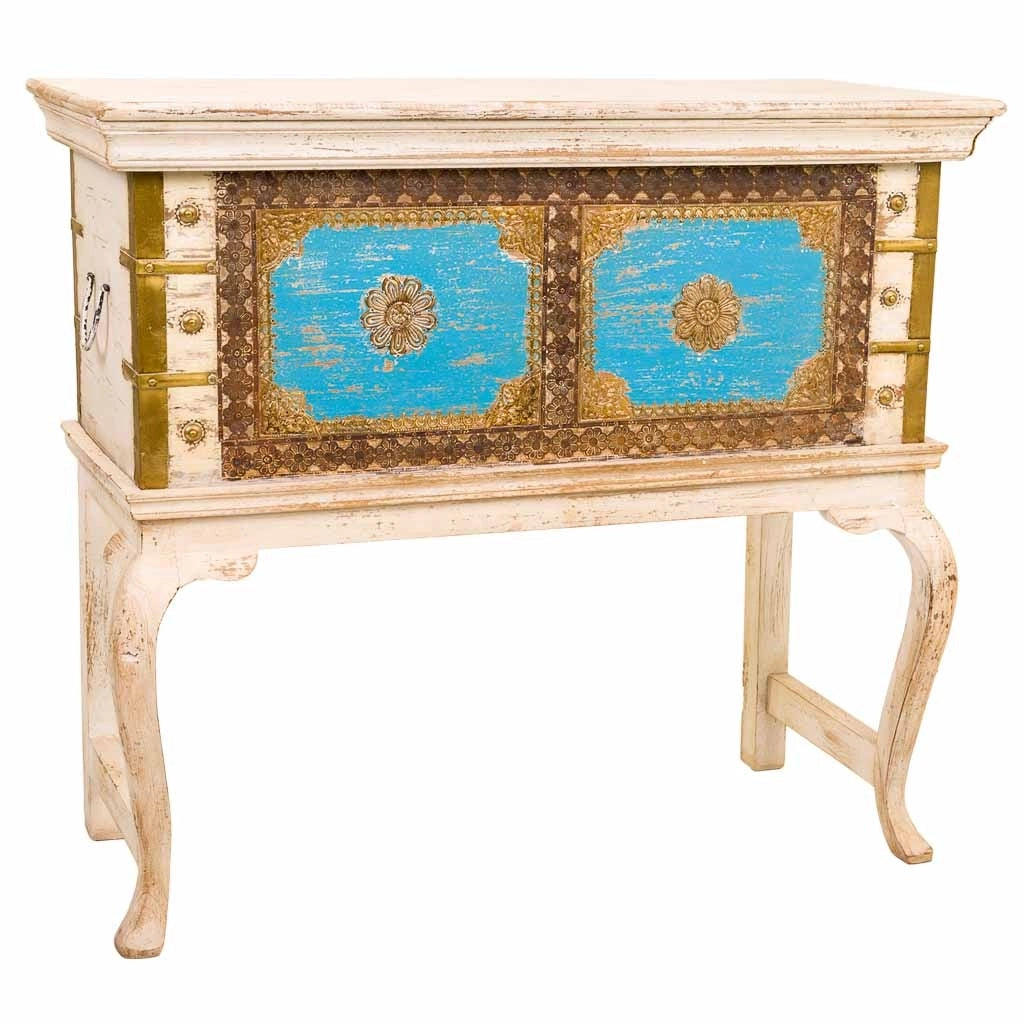 Baule alto in legno multicolore 90x40x80