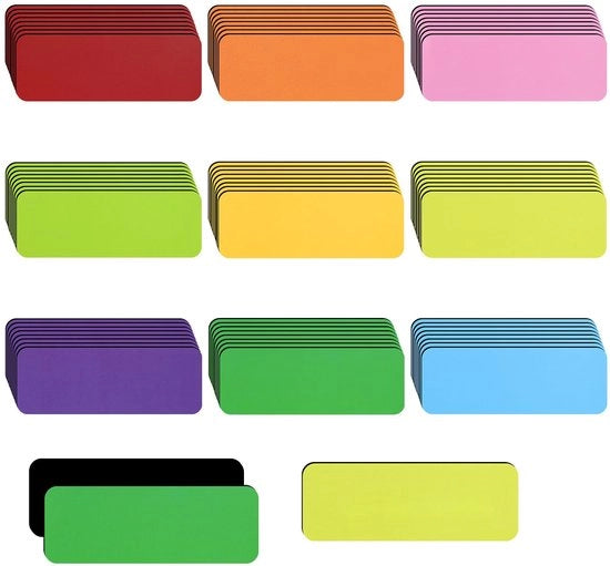 72 strisce adesive con magneti, 30 x 80 mm, lavagne magnetiche per scrivere, magneti, etichette whiteboard magnetiche, riutilizzabili per lavagna, frigorifero, armadio metallico (9 colori)