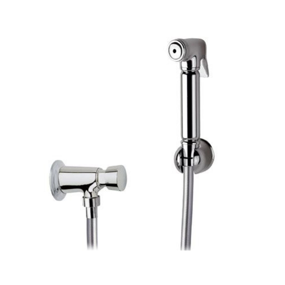 Set idroscopino composto da: idroscopino a pulsante in ottone cromato, flessibile conico e rubinetto temporizzato