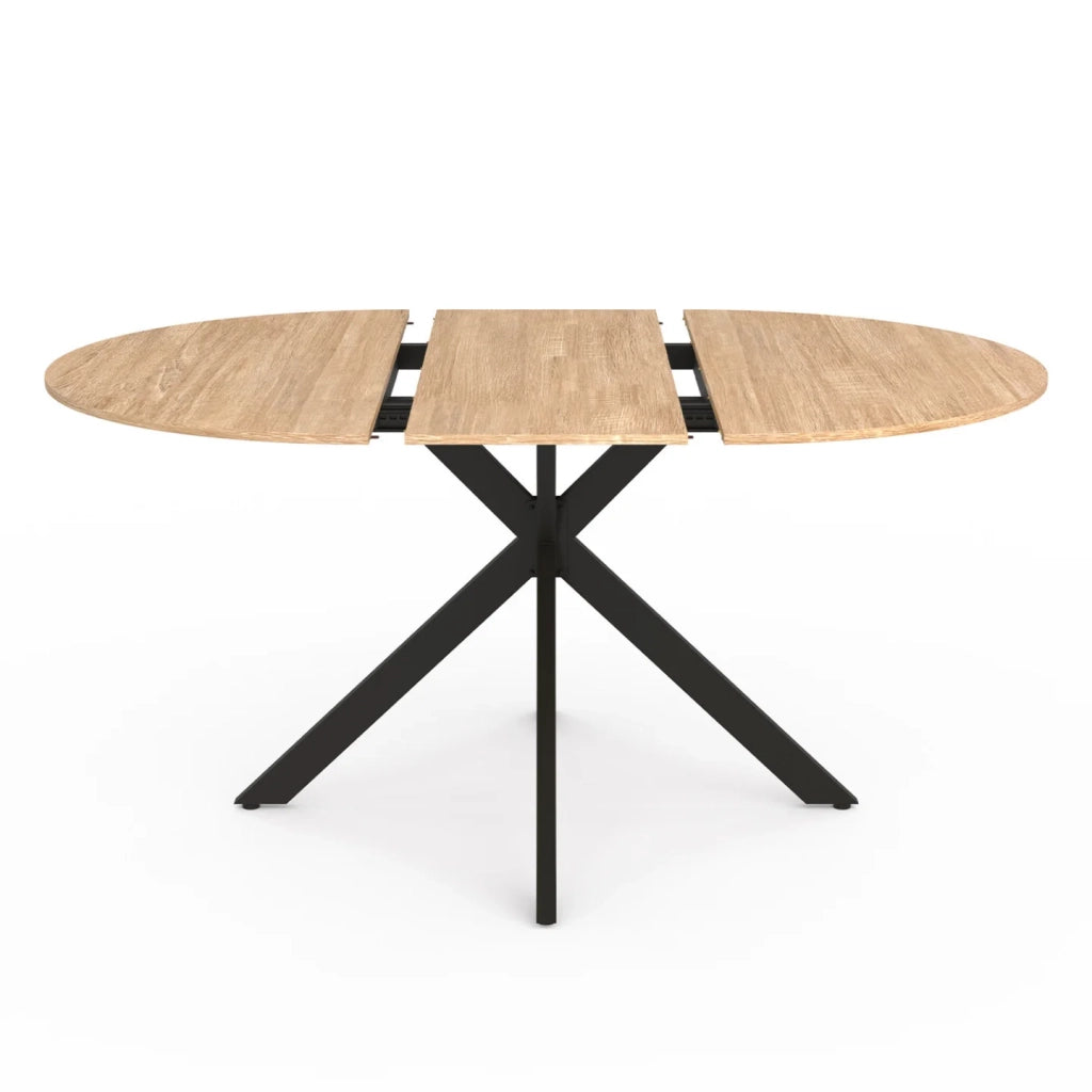 IDMarket - Set di tavolo da pranzo rotondo allungabile ALIX in legno e nero da 110-150 cm e 4 sedie in velluto beige THALYA