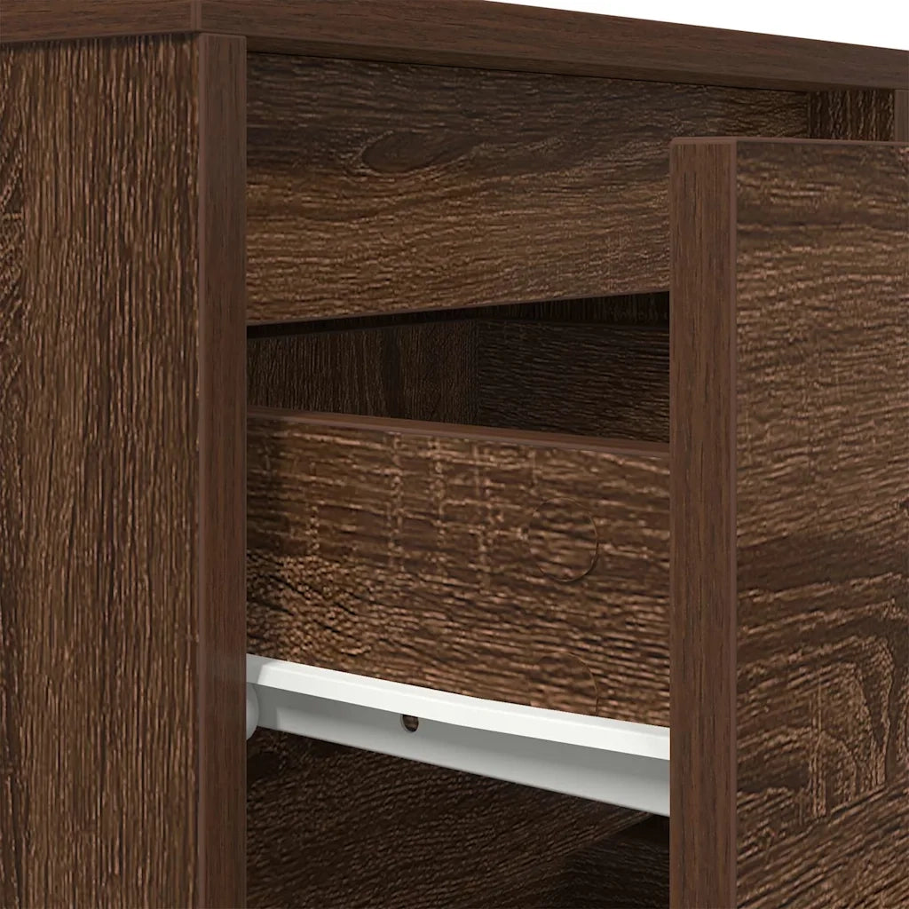 Comodino con Luci LED Rovere Marrone 38x34x50 cm